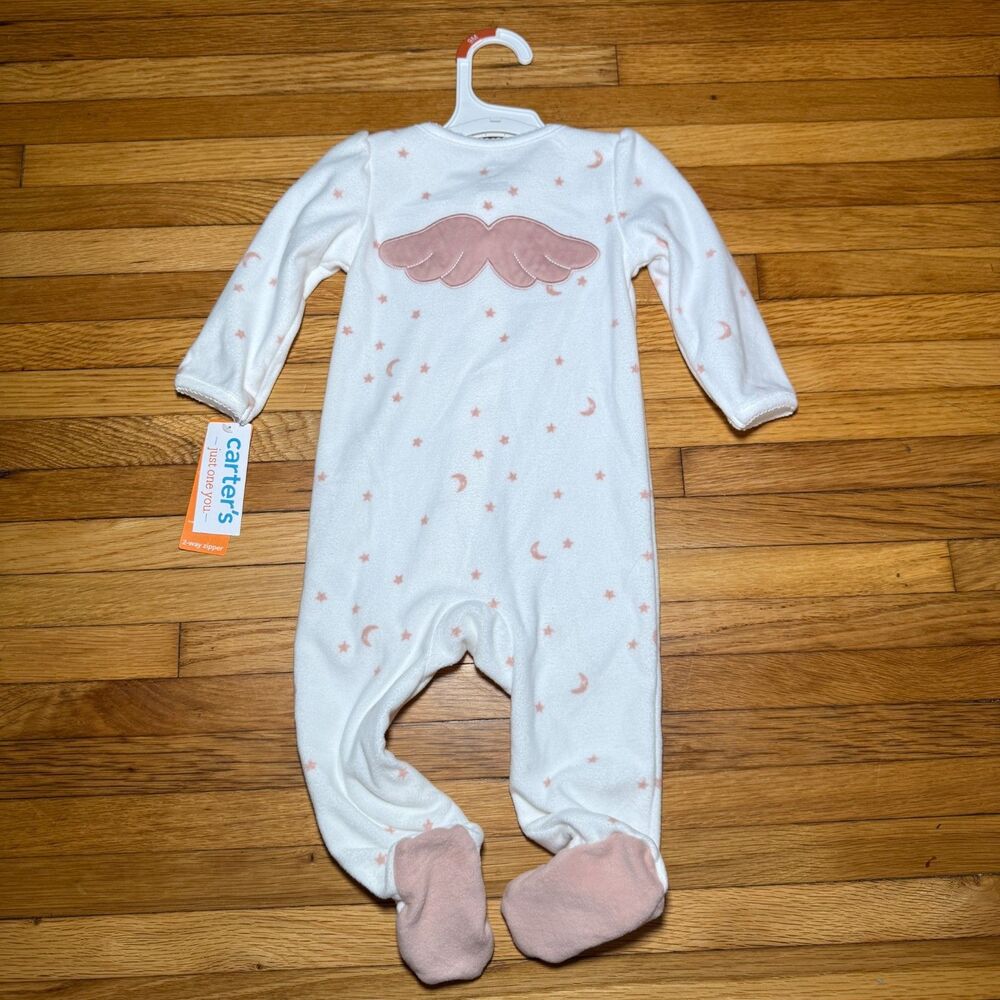Carter's Baby Girl 9M Fleece Footed Pajamas Pink Mommy's Little Angel Wings NWT - Picture 10 of 10